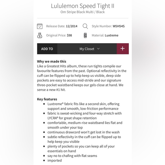 lululemon | size 4 Speed Tight II Om Stripe Black Multi / Black - Picture 6 of 11